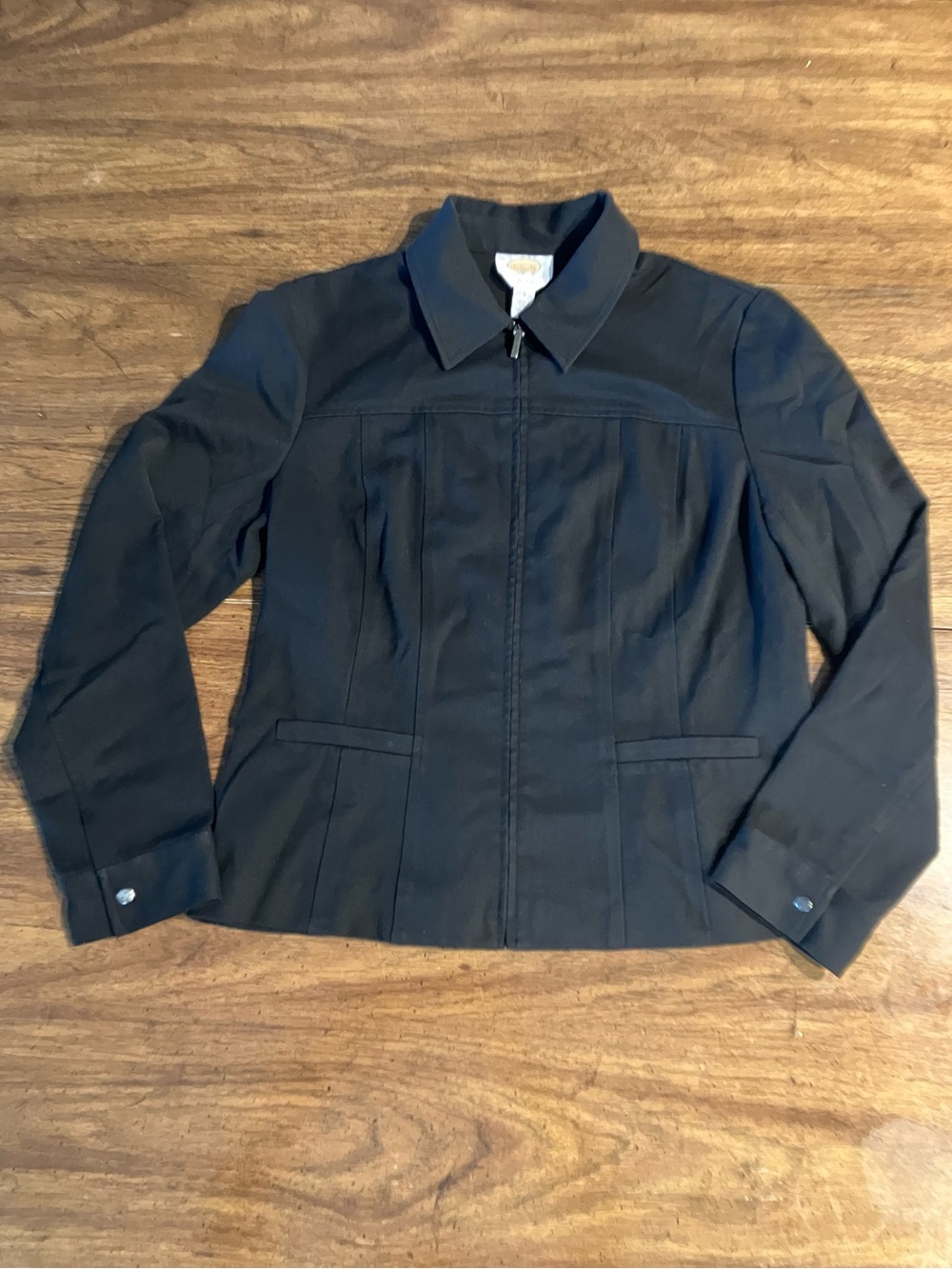 Talbots Black Stretch Jacket Blazer Women 8 Full Zip Front Collar Travel Capsule